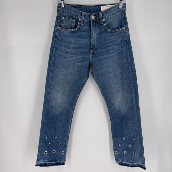 Rag & Bone Womens Size 25 Hyfield Eyelet High Waist Grommet Hem Straight Jeans - Picture 1 of 8
